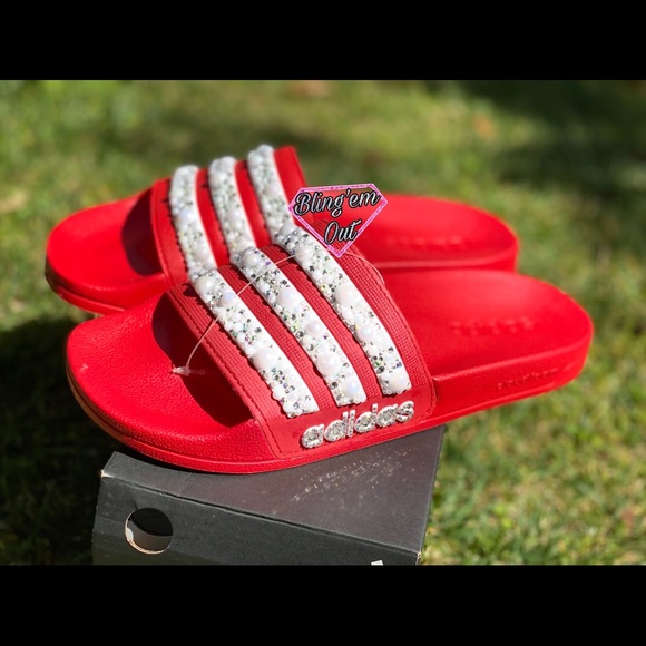 Red Adidas Slides - Picture 6 of 7
